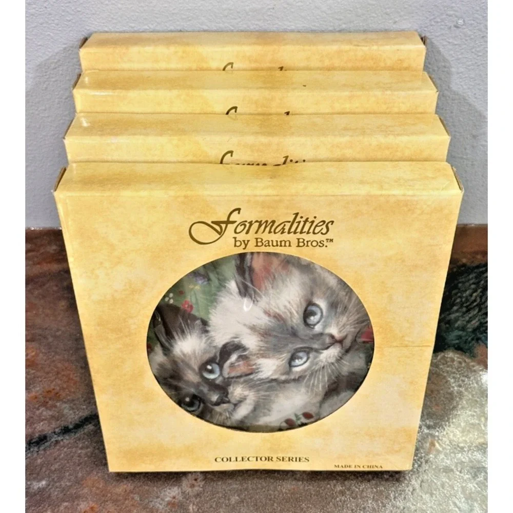 NEW Formalities by Baum Bros. Cat Collector Plate Set – Set of 4 - Wall Hangers